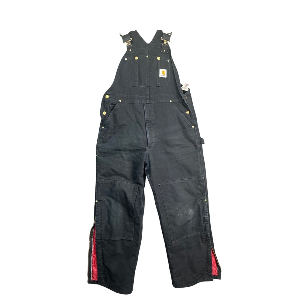 Carhartt Overalls Mens 38x30 Black R02 BLK Quilt Lined Double Knee Made In USA